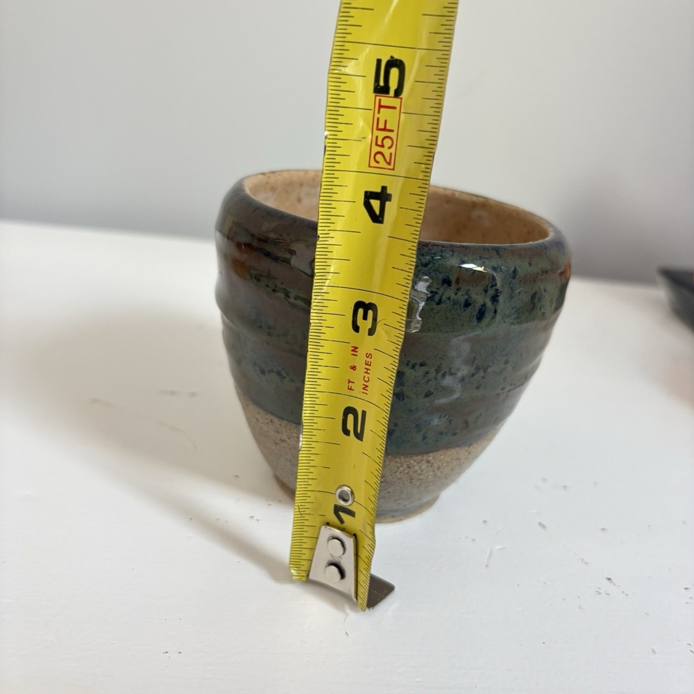 Studio Art Pottery Cup Planter Stoneware Artist Signed Blue Speckled Handmade - Picture 12 of 12